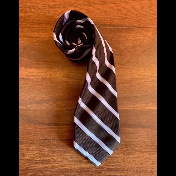 TOMMY HILFIGER Black Silk Striped Repp Tie - Picture 1 of 10